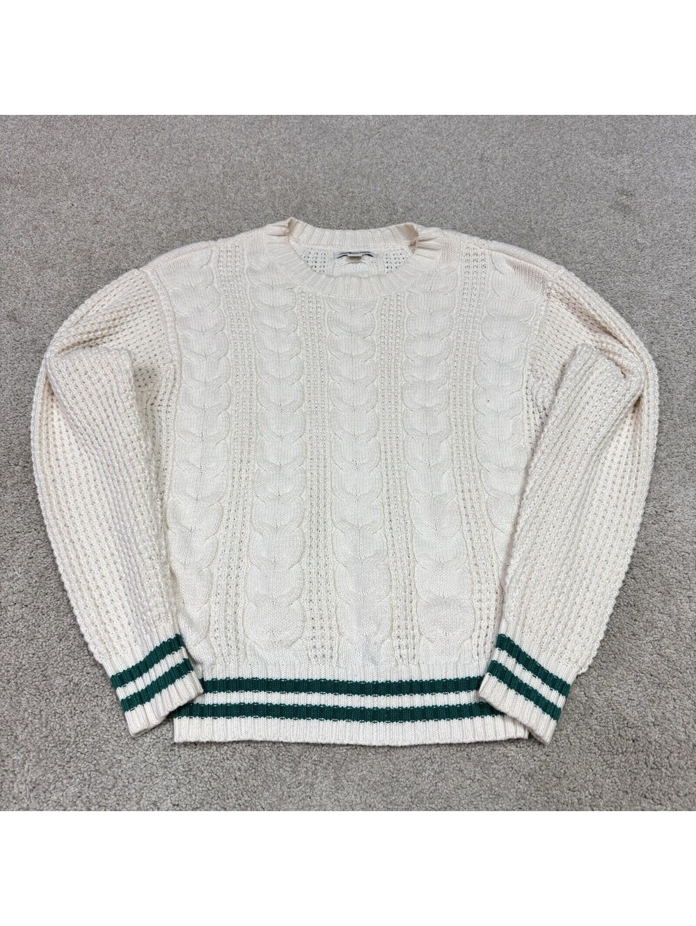 American Eagle Outfitters Sweater Ivory Green Long Sleeve Pullover Size Small